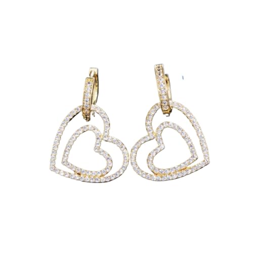 Créoles double cœur en zircone cubique micro-pavée pour femme