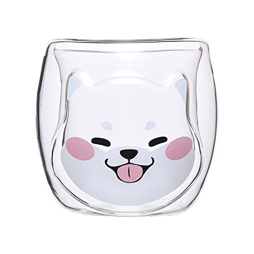 Cocoarm Chat Tête Double Paroi Tasse en Verre, 300ml Tasse en Verre Borosilicate Verre à Boisson avec Design D' Flottante pour Boissons Chaudes Froides Café Thé Lait