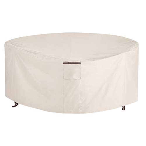 SONGMICS Outdoor Round Patio Table and Chairs Cover 72 Inches, Beige Brown UGTC72M