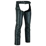 Black Motorcycle Leather Chaps for Men Women Riding w Zipout Liner Adjustable Fit w Jean Style Pockets (Medium, Jean Style)
