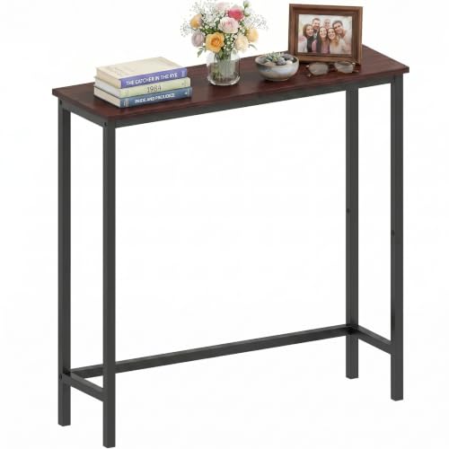 HollyHOME Narrow Console Table, 29.5" Slim Entryway Table, Sofa Stand, Hallway Shelf for Hallway, Bedroom, Living Room, Foyer, Dark Walnut