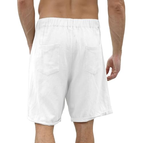 Maiyifu-GJ Men's Linen Shorts Summer Casual Cotton Linen Beach Shorts Lightweight Elastic Waist Athletic Short Pants2