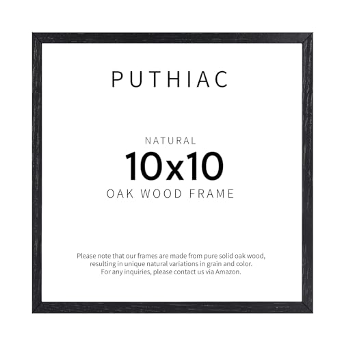 Puthiac 10x10 Black Oak Wood Picture Frame - 10x10 Natural Solid Wood Poster Frame for Wall Art Photo and Prints (1 Pack)