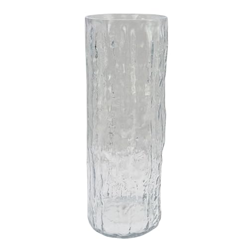 Image of Elvida Interiors Wavy Textured Glass Vase, 24.5cm Decorative Curved Ripple Glass Flower Vase for Fresh & Dried Flowers, Modern Home Décor, Clear
