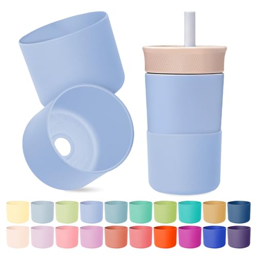 2PCS Higher Silicone Boots for Owala Kid Water Bottle, Compatible with Owala Kids FreeSip 16oz, Tumbler 15oz & 12oz, Flip 14oz, Scratch-Resistant Bottle Accessories, BPA-Free