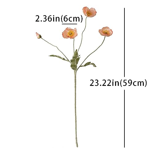 DUYONE Artificial Flowers 6 Stems Poppy Silk Bouquet,for Wedding, Home, Party Decoration,Table Centerpiece Arrangement(Orange Pink 6pcs)