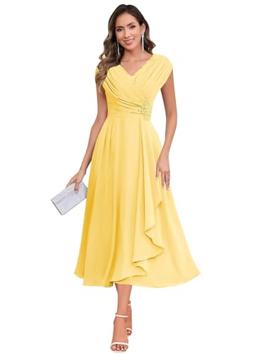 Image of BOLENSYE Mother of The Bride Dresses for Wedding Cap Sleeve Lace Chiffon Mother of The Groom Formal Dress for Women