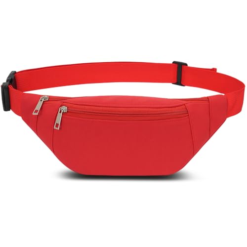 Bauchtasche Gürteltasche Hüfttasche für Herren Damen Wasserdicht Stylisch Nylon Unisex Bum Waist Fanny Pack für Outdoor Sport Reise Wandern Hundetraining (Rot)