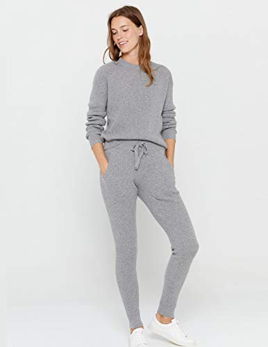 State Cashmere Women’s Loungewear Set 100% Pure Cashmere Ribbed Sweater and Jogger Pants (Tops and Bottoms Sold Separately) (Pale Charcoal, X-Large)