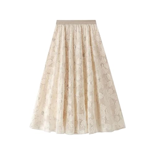 Elegant Floral Lace Maxi Skirt for Women High Waisted A