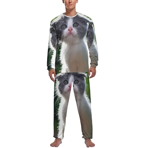 Haut et bas de pyjama homme Chaton Malin : vêtements de nuit aux finitions haut de gamme