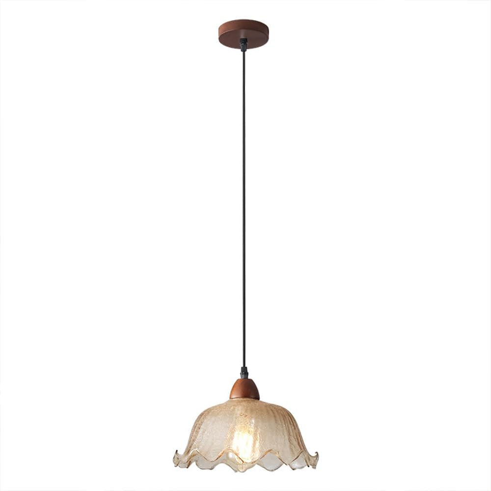 YSJNGF Wood Vintage Fixture, for Kitchen Island, Walnut Color Pendant Glass Light Dining Room Hanging Chandelier