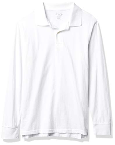 The Children's Place Boys' Uniform Long Sleeve Soft Jersey Polo, White, L (10/12)