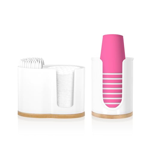 GAESHOW Contenedor de bastoncillos de algodón, dispensador de almohadillas de algodón, apilable, soporte para almohadillas de algodón para baño, soporte para bolas de algodón, bastoncillos de oído