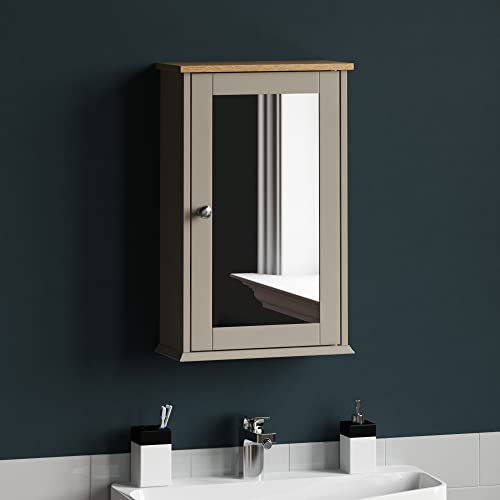 Bath Vida Priano-Armario Puerta de baño con Espejo Individual montado en la Pared, Color Gris, Grey Bathroom Mirrored Door Cabinet Cover