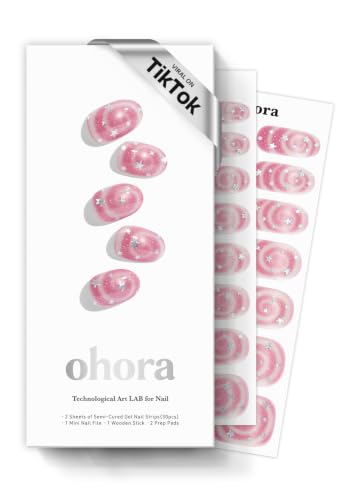 ohora Semi Cured Gel Nail Strips (N Candy Swirl) - Salon-Quality Valentines Nails stickers, Works with Any Lamps, Long Lasting, Easy to Apply &amp; Remove, Chip Resistant