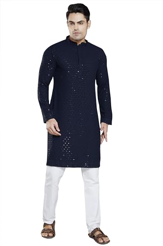 Image of DIVISIVE Men's Sequince Embroidered Cotton Blend Slim Fit Kurta Pyjama Set