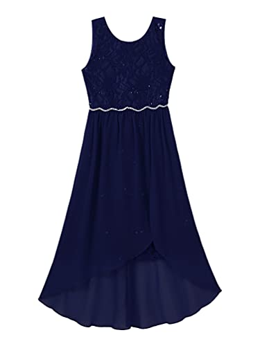 YiZYiF Big Girls Glitter Lace Hi-Low Dress Kids Chiffon Flower Girl Dress Junior Bridesmaid Wedding Ball Gown3