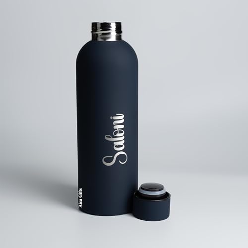 Image of AICA Personalized Name Stainless Steel Water Bottle - 500ml (Navy Blue) |Customized Birthday Anniversary Wedding Marriage Gifts for Men Husband Dad Brother Boyfriend Friends Teenage Boys