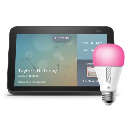 Echo Show 8 (2nd Gen) in Charcoal bundle with TP-Link Kasa Smart Color Bulb