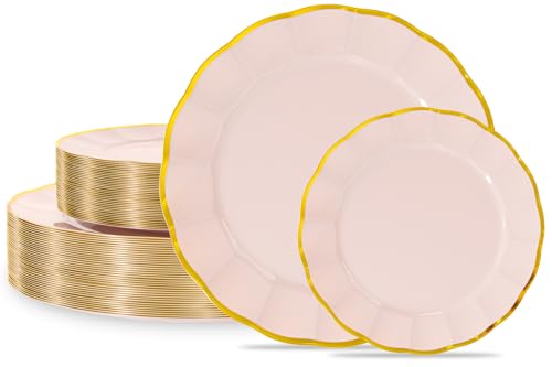 supernal Pink and Gold Plastic Plates for Parties Weddings