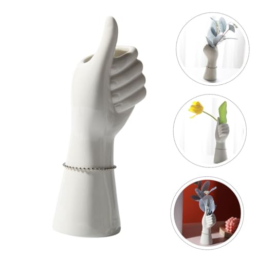 UTHCLO 抽象的なアート手形デザイン 陶磁器製ホワイト花瓶 モダンなフラワーベース インテリア装飾用 屋内外対応 贈り物にも