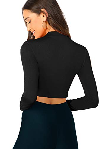 Verdusa Women's Casual Slim Fitted Basic Long Sleeve Solid Crop Tee Top Black S