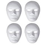 Liatunou 4 Pcs DIY White Paper Mache Mask, Paintable Masquerade Mask, Cosplay Costume Prop Halloween Mardi Gras Party Full Face Men Masks
