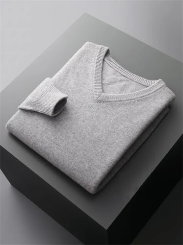 Men's V-Neck Merino Wool Sweater Winter Solid Pullovers Loose Knit Business Casual Tops3