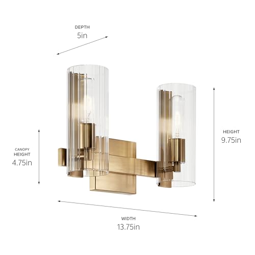 Image of Kichler Jemsa 2-Light Modern Bathroom Vanity Light Fixture with Clear Fluted Glass in Champagne Bronze for Bathroom or Powder Room Wall Mount (9.75 in x 13.75 in), 55167CPZ