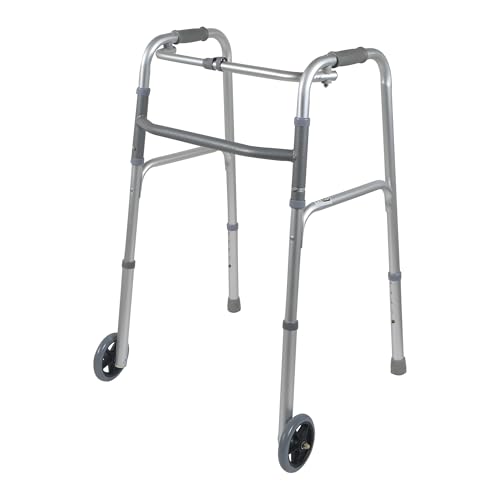 Eazy Folding Walking Frame with Wheels, Lightweight Adjustable Walker for Elderly and Disabled, Compact Folding Mobility Aid, 2-Wheel Zimmer Frame