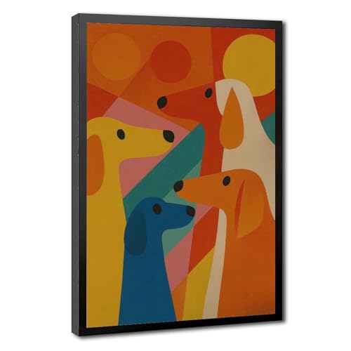Tableau de chien géométrique vibrant style art médiéval
