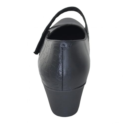 Zapatos Merceditas negros de piel con cuña media, ideales para la oficina y el día a día 5