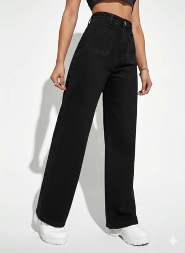 Image of KOTTY Women's High Waist Straight Fit Denim Jeans | Stretchable| Wide Leg & Regular Fit Stylish Wear