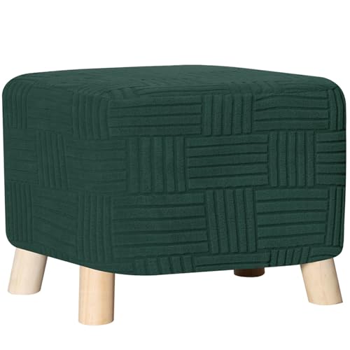 CLGTY Funda Otomana Rectangular, Elástica Spandex Funda De Reposapiés para Sala De Estar Suave Replacement Fundas De Taburete con Antideslizante Fondo Elástico-Verde Oscuro-Small