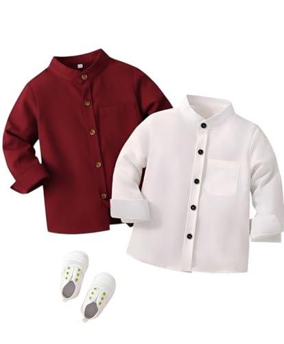 Image of Boys Shirt, Black and White Plaid and Light Blue Solid, Long Sleeve Button-Up, 2 Pack