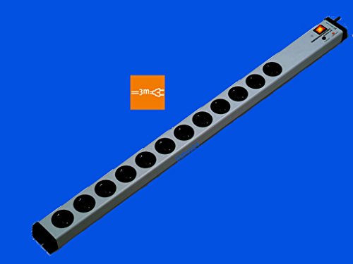 VARIO® LINEA 12-Fach-Steckdosenleiste mit Überspannungsschutz + Netzfilter + Zentral-Hauptschalter | mit 3 m-Zuleitung-Kabel