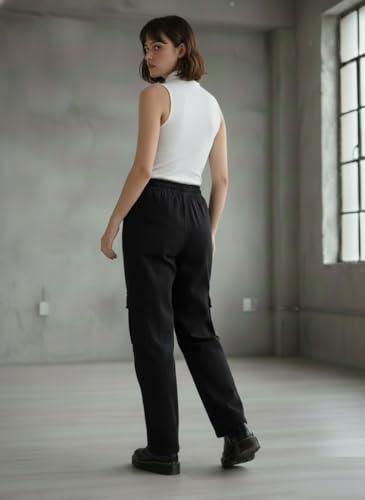 Image of SMOWKLY Women's Casual Cargo Pant| Baggy Fit Multi Pocket Streetwear Pants | High Waist Cargo Trousers | Stretchable Cotton Blend Utility Pants for Women |Office & Casual Wear