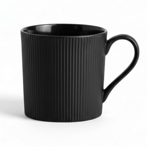 Image of Clay Craft Premium Fine Ceramic Coffee & Tea Mug Set with Elegant Gold Line Rim| Modern Ribbed Black Finish| Durable Build| Stylish Design for Home| Office & Gifting (240 Ml)