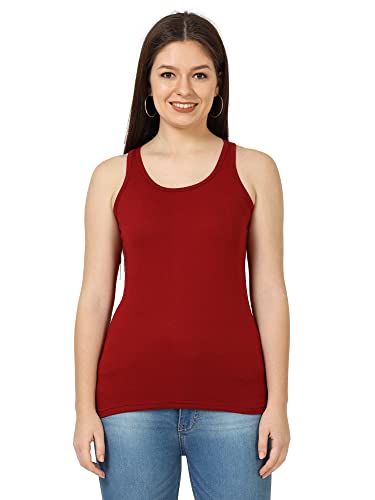 Image of FLEXIMAA Women's Cotton Plain Round Neck Sleeveless T-Shirt