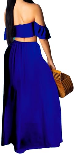 Image of Sexy Two Piece Sets for Women Vacation Elegant Sleeveless Top Long Split Maxi Dress Beach Swimwear