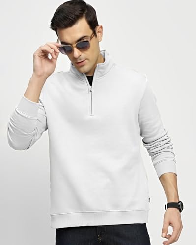 Image of AUSK Mens Sweatshirt with Neck Zipper || Full Sleeve Polo Collar Jacket for Winter wear Fleece Fabric Sweatshirt for Man