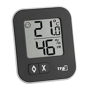 TFA Dostmann Digitale Thermo-Hygrometer Moxx, 30.5026.01, binnenklimaat, binnentemperatuur en luchtvochtigheid, maximum en minimum waarden, klein en handzaam, zwart, (L) 57 x (B) 13 (33) x (H) 69 mm
