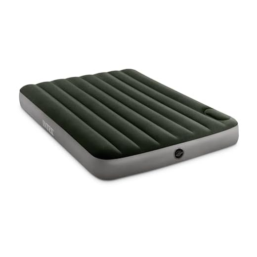 Intex 64762E Dura-Beam Standard Downy Air Mattress: Fiber-Tech – Full Size – Built-in Foot Pump – 10in Bed Height – 300lb Weight Capacity