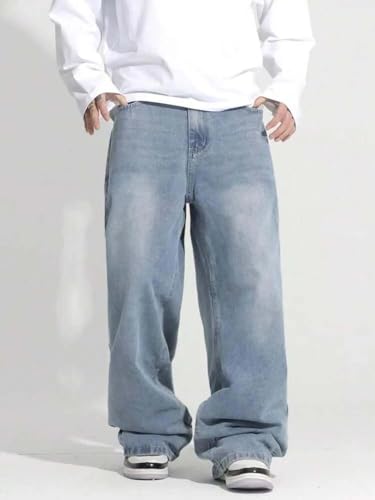 Image of KOTTY Baggy-Fit Denim: Men Zip Fly Washed Cotton Spandex Lightweight Durable Everyday Streetwear Baggy Fit Jeans