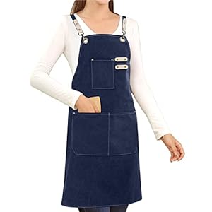 Cotton Canvas Cross Back Apron for Art Painting Garden Chef Bartender Work,Women Men 3 Pockets Waterproof Adjustable M-XXL