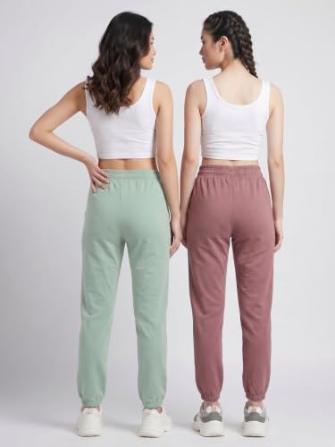Image of Fflirtygo Cotton Solid Joggers /Track Pant /Solid Pajama /Leggings �100% Export Quality Soft Cotton Night Wear /Pocket Pyjama for Women Combo Pack of 2Pcs, Blue and Grey