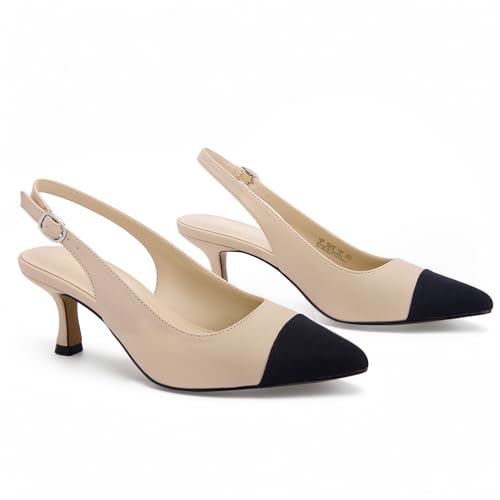 Ankis Women's Slingback Kitten Heels Closed Pointed Toe Low Heel Pumps Comfortable Dress Shoes for...