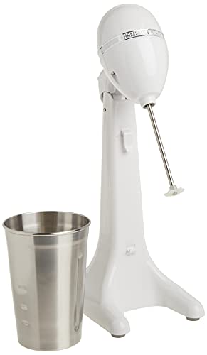 Image of Hamilton Beach DrinkMaster Electric Drink Mixer, Restaurant-Quality Retro Milkshake Maker & Milk Frother, 2 Speeds, Extra-Large 28 oz. Stainless Steel Cup, White