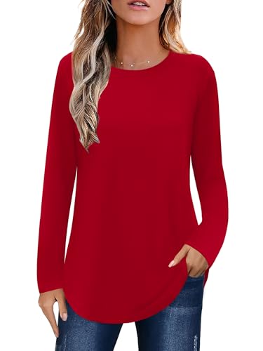 Image of Elesomo Womens Shirts Casual Crew Neck Short /Long Sleeve Tunic Tops Tees